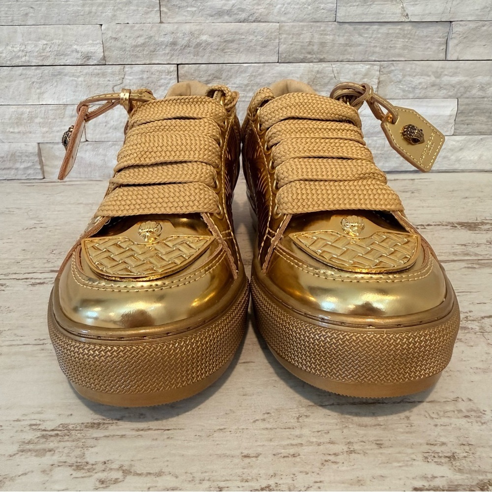 Kurt Geiger London Women's Southbank Tag Gold Metallic Platform Sneakers NEW - Picture 4 of 14